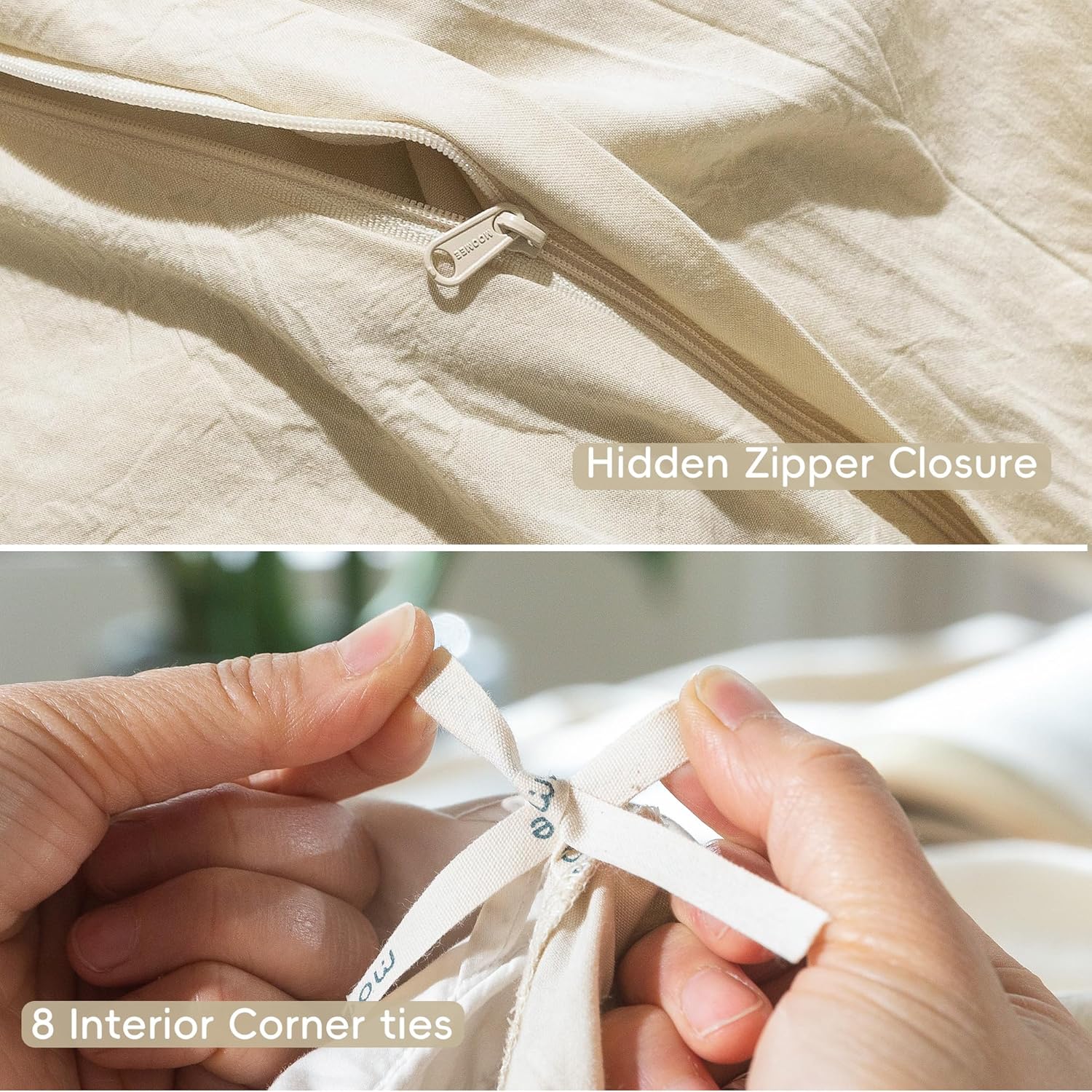Thumbnail 6 de MooMee 100% Washed Cotton Duvet Cover Set in Almond Milk Gray (King, 104 x 90)