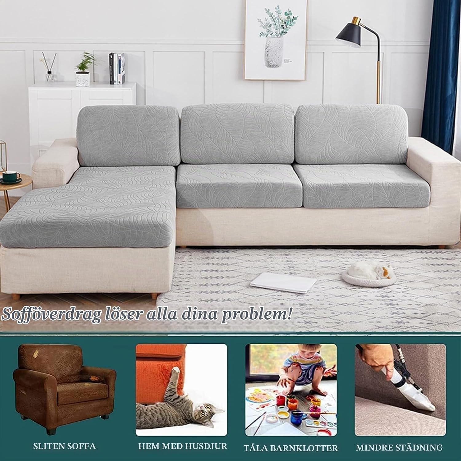 Thumbnail 6 de YUMEIGE boqu Couch Covers ryggstödsskydd, ljusgrått med elastisk halkskyddsdesign