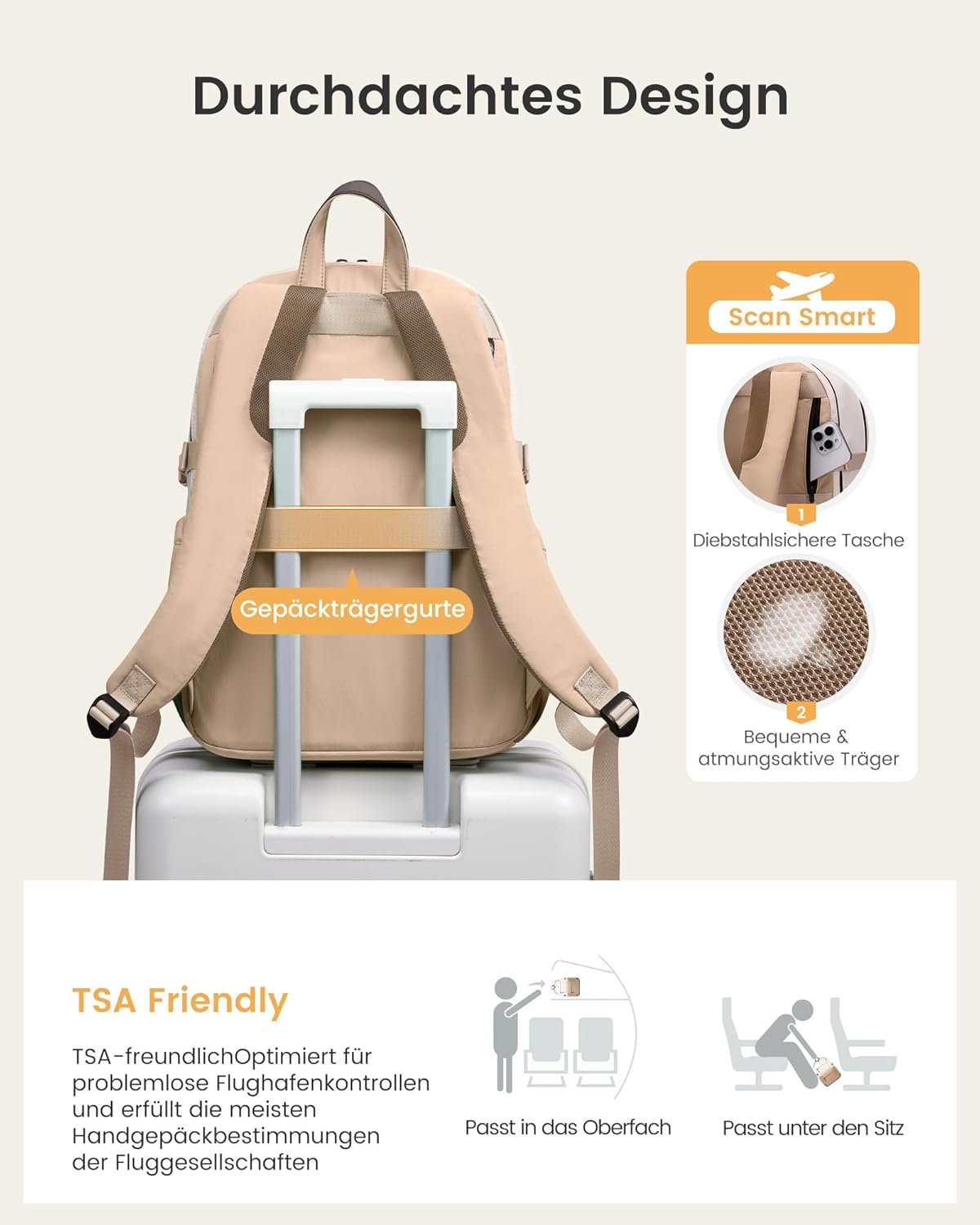 Detalle 1 de LOVEVOOK Damen-Rucksack für 15,6-Zoll-Laptop – Schulrucksack mit großem Getränkehalter und 4 Hauptfächern