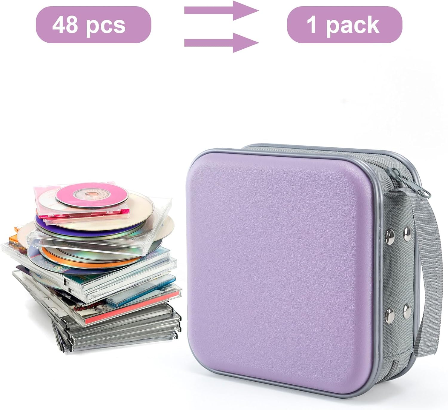 Thumbnail 1 de LIOVODE 48 Capacity DVD Case – Lavender Portable CD/DVD Wallet for Car