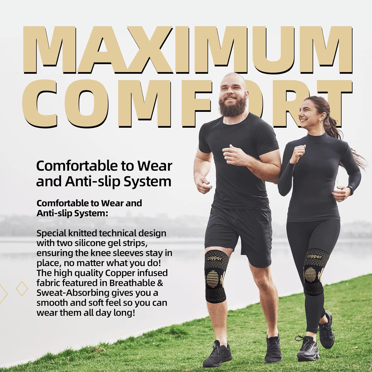 Thumbnail 5 de Lusenone Copper Knee Support Compression Sleeve (2 Pack) – Copper ion infused for knee pain, arthritis & sports