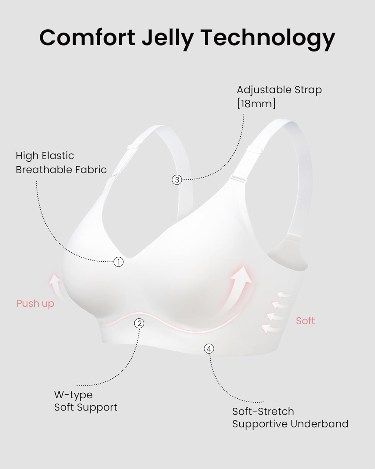 Thumbnail 4 de HORISUN Comfortable Seamless Full Coverage Wireless Bra with Jelly Bands and Front Adjustable Straps