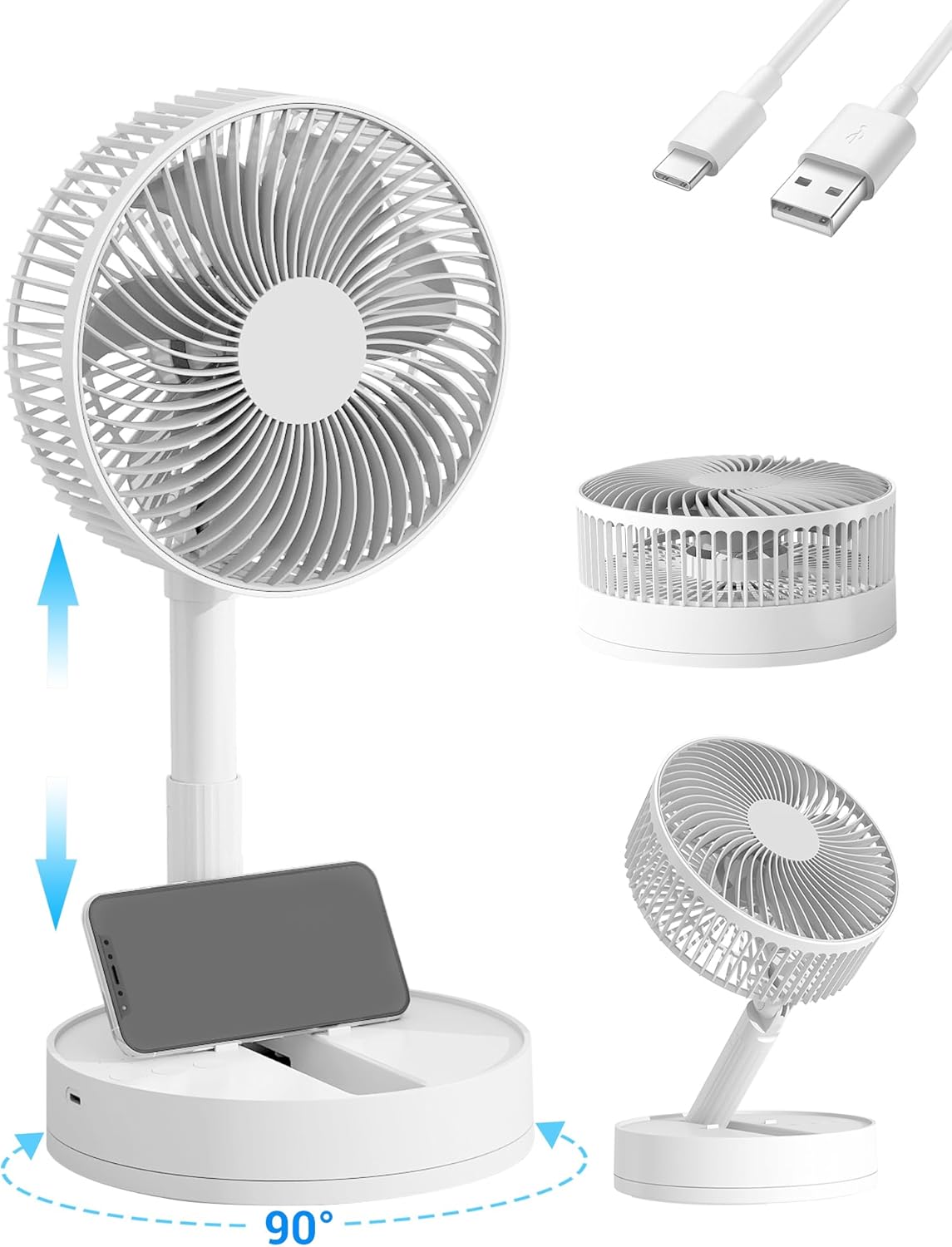 Detalle de KASYDoFF Desk Fan (8-inch) USB portable fan with 90° oscillation, timer and rechargeable 5400mAh battery