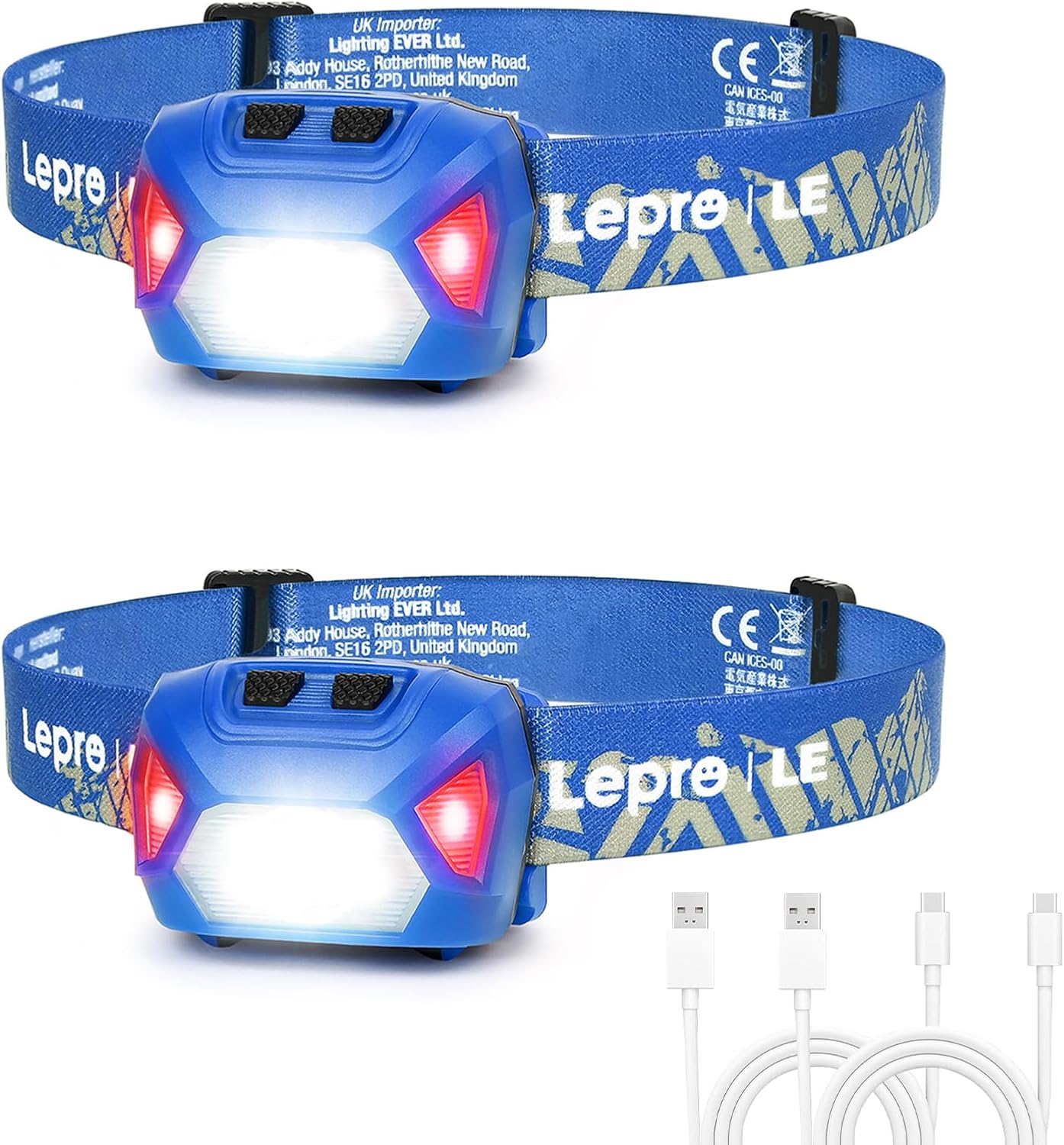 Detalle de Lepro head torch Rechargeable 2 pack 2000L