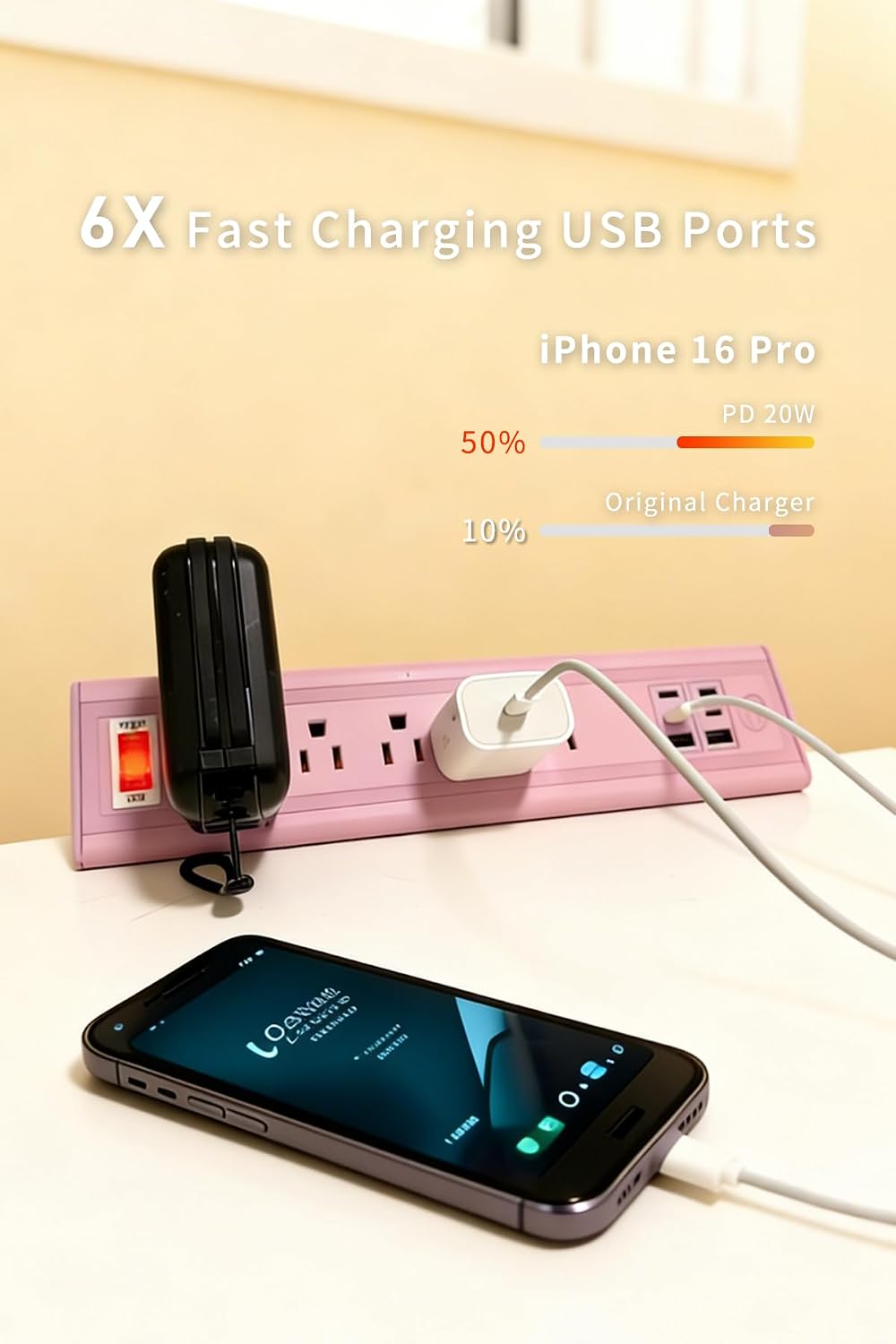 Detalle de NYYTGE Desk Clamp Power Strip with Nightlight, 40W Fast Charging (5 AC Outlets, 10FT Cord)