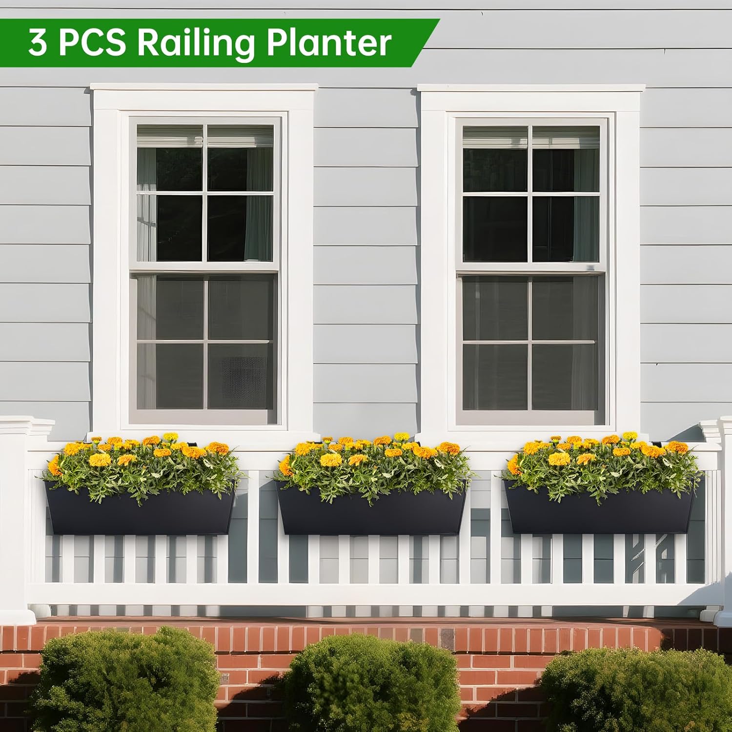 Thumbnail 5 de OGIMA 41cm Railing Planter Box (3-pack) with adjustable wide hooks for 7cm railings