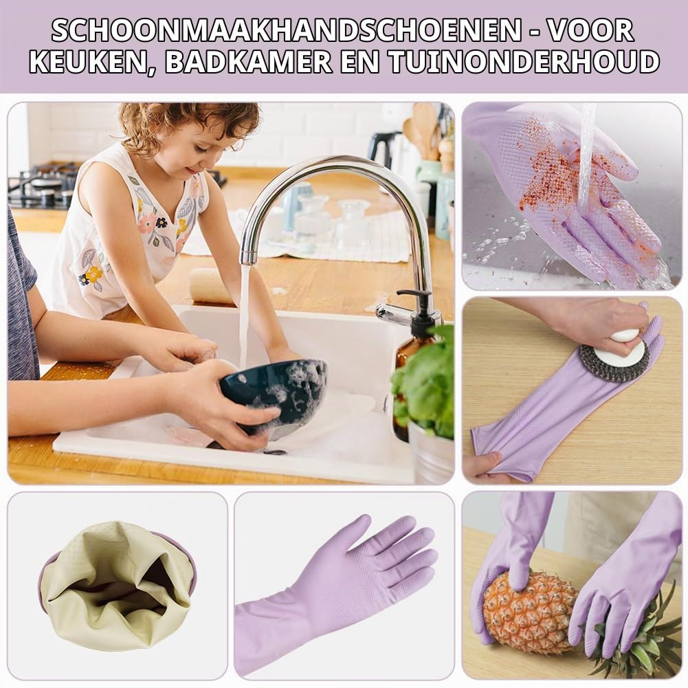 Detalle de AUAUY herbruikbare huishoudhandschoenen, 3 paar latex, antislip, maat L