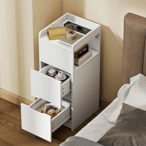 Thumbnail 6 de Quikraen Nachttisch Schmal mit Steckdose und LED – Weiß, 26.2x29.6x65 cm