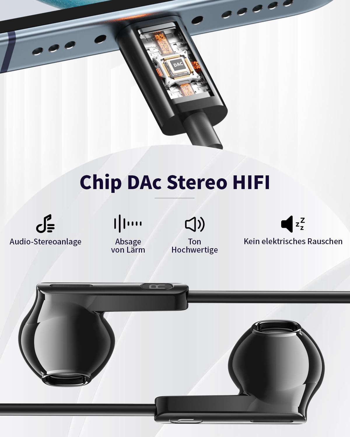 Thumbnail 6 de AILZPXX USB-C-Kopfhörer mit Mikrofon für iPhone 15/16/17, Stereo In-Ear (Kabel, USB‑C, DAC)