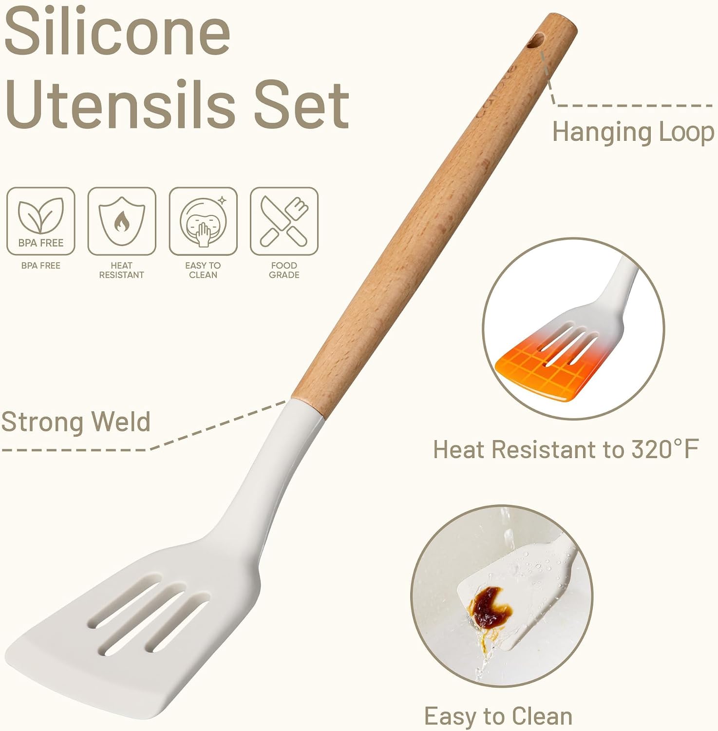 Thumbnail 2 de CAROTE 22-Piece Silicone Cooking Utensils Set (Up to 446°F) with Wood-Style Handles