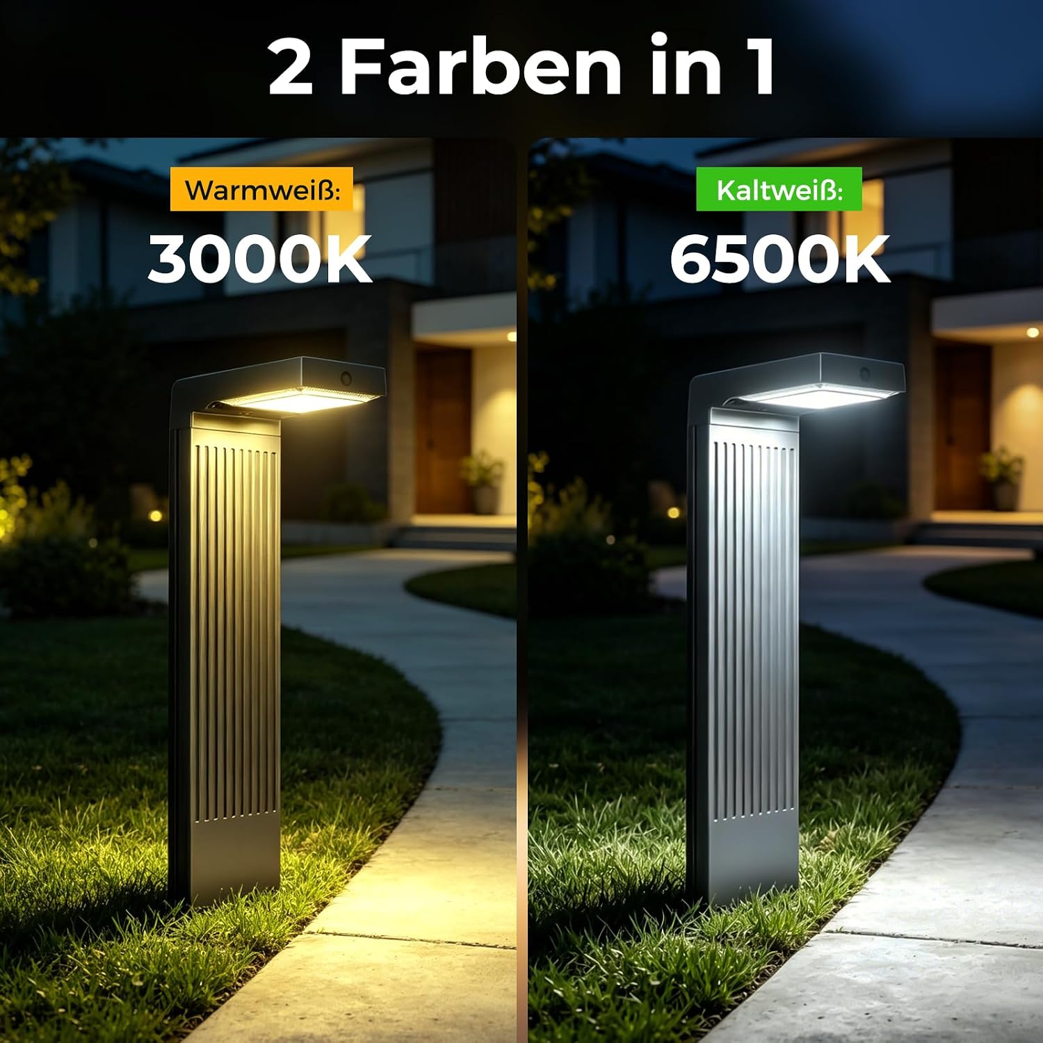 Detalle de iseeway Solarleuchten Außen-Set (4 Stück) mit Bewegungsmelder, 400 lm, Farbwechsel 3000K/6500K, IP65
