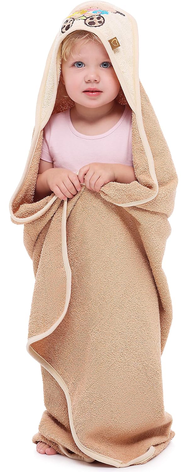 Detalle 2 de Be Mammy Kapuzenhandtuch fürs Baby aus Baumwolle (100 x 100 cm), Beige – Bär
