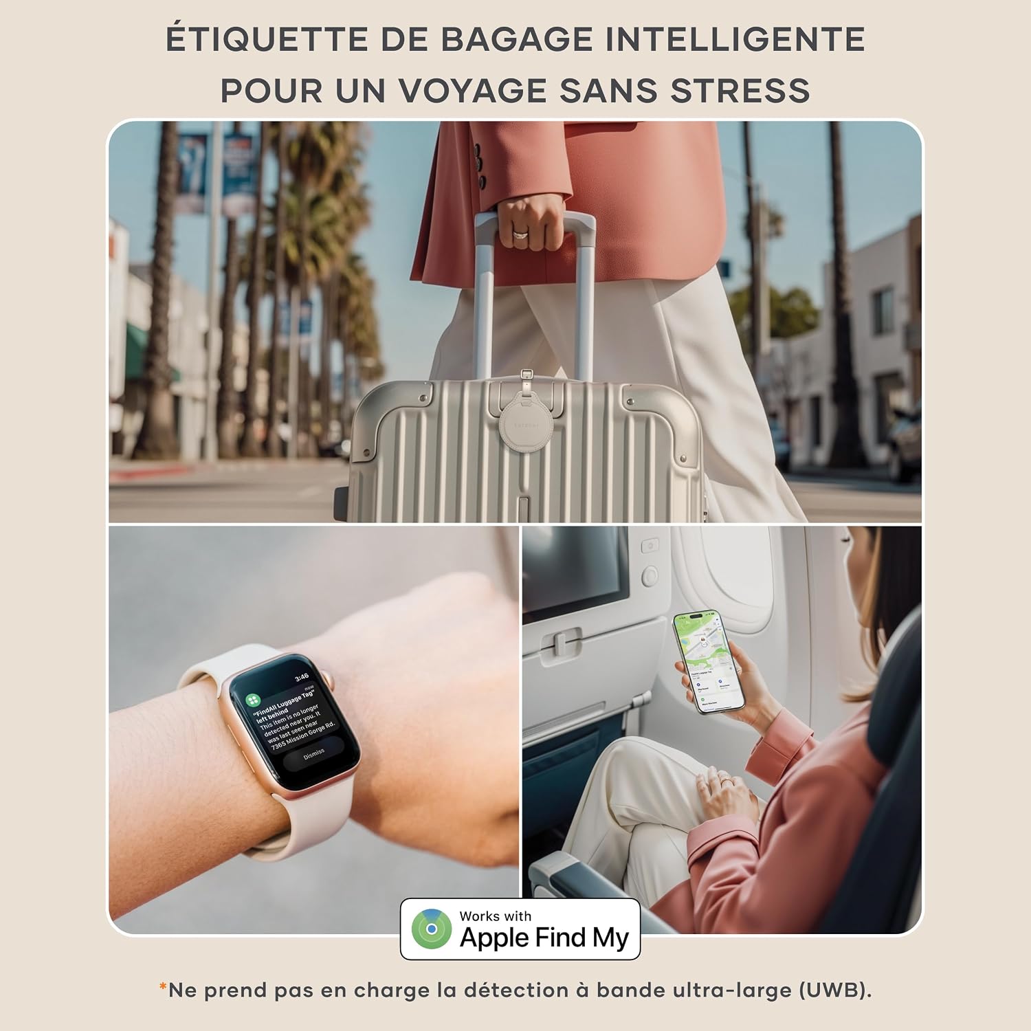 Detalle de SATECHI FindAll Traceur GPS pour bagage avec Apple Find My, recharge sans fil (beige)