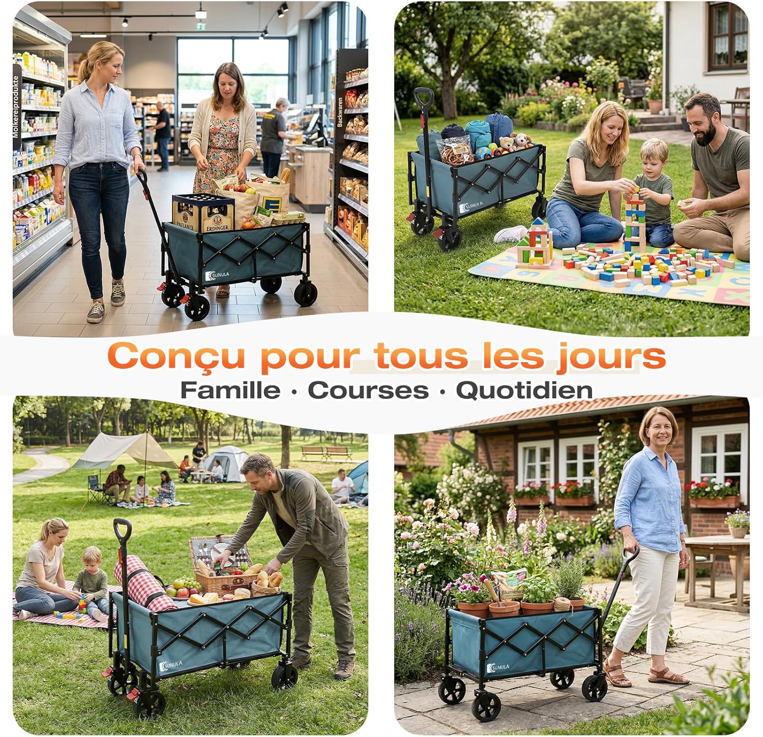 Thumbnail 6 de SUNULA Chariot Pliable Petit 80L avec Freins, structure 100 kg et poids réduit – Bleu