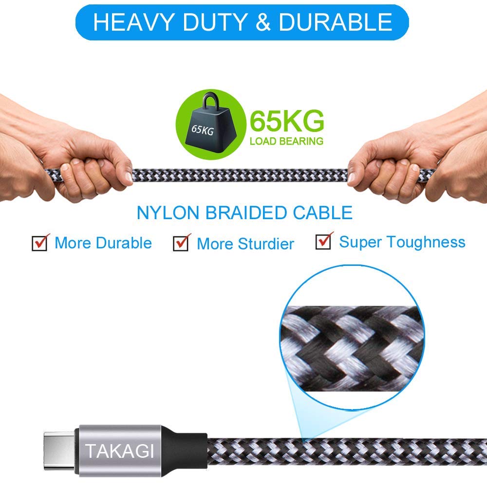 Thumbnail 3 de TAKAGI USB C Cable Fast Charging Nylon Braided 3-Pack (6ft) – A Solid Everyday Type-C Cord