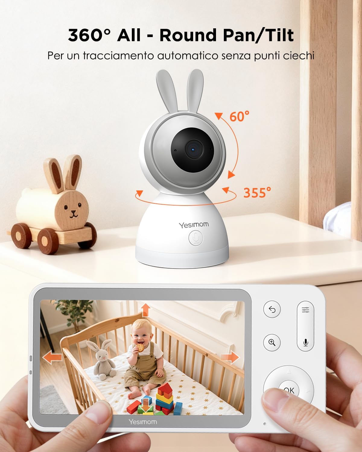 Thumbnail 5 de YESIMOM Baby Monitor versione aggiornata 2K con schermo IPS da 5" e controllo app, PTZ 360°