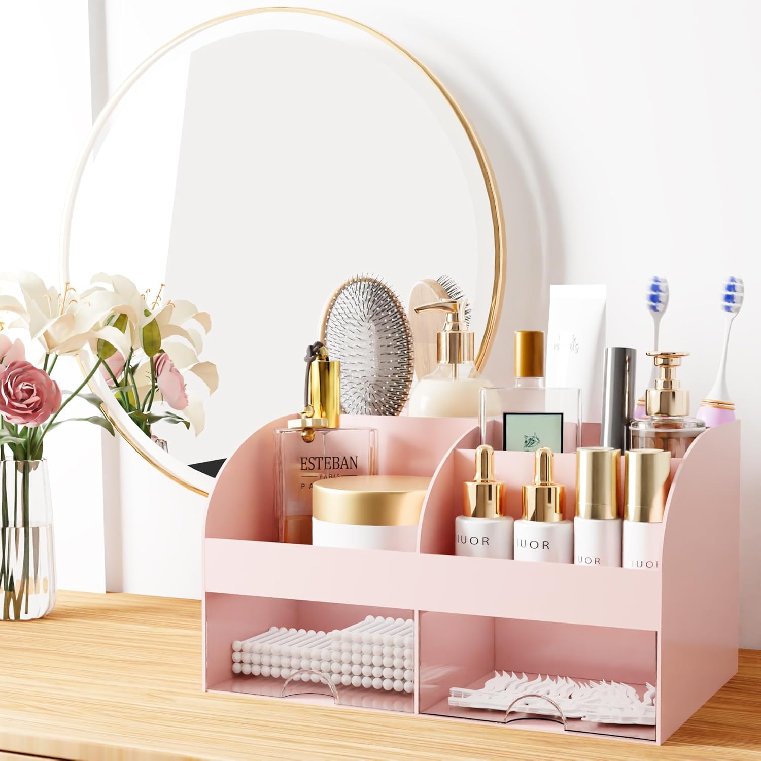 Thumbnail 5 de Makeup Organizer with Drawers (Pink, 2-Pack) – Compact Cosmetic Storage for Vanity and Countertop
