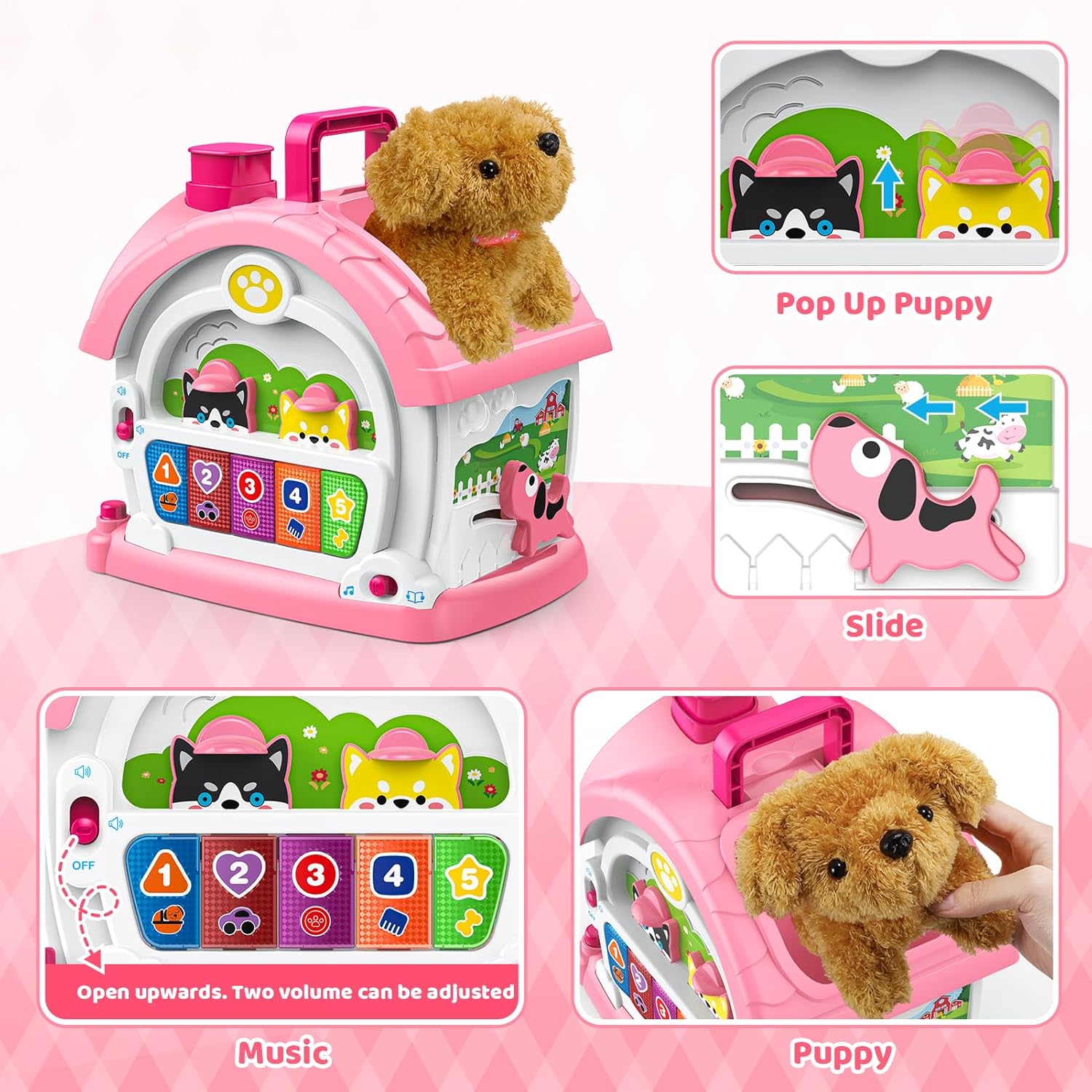 Thumbnail 3 de 6-in-1 Montessori activity house toy for 1–2 year old girls (music, lights, sound & car play)