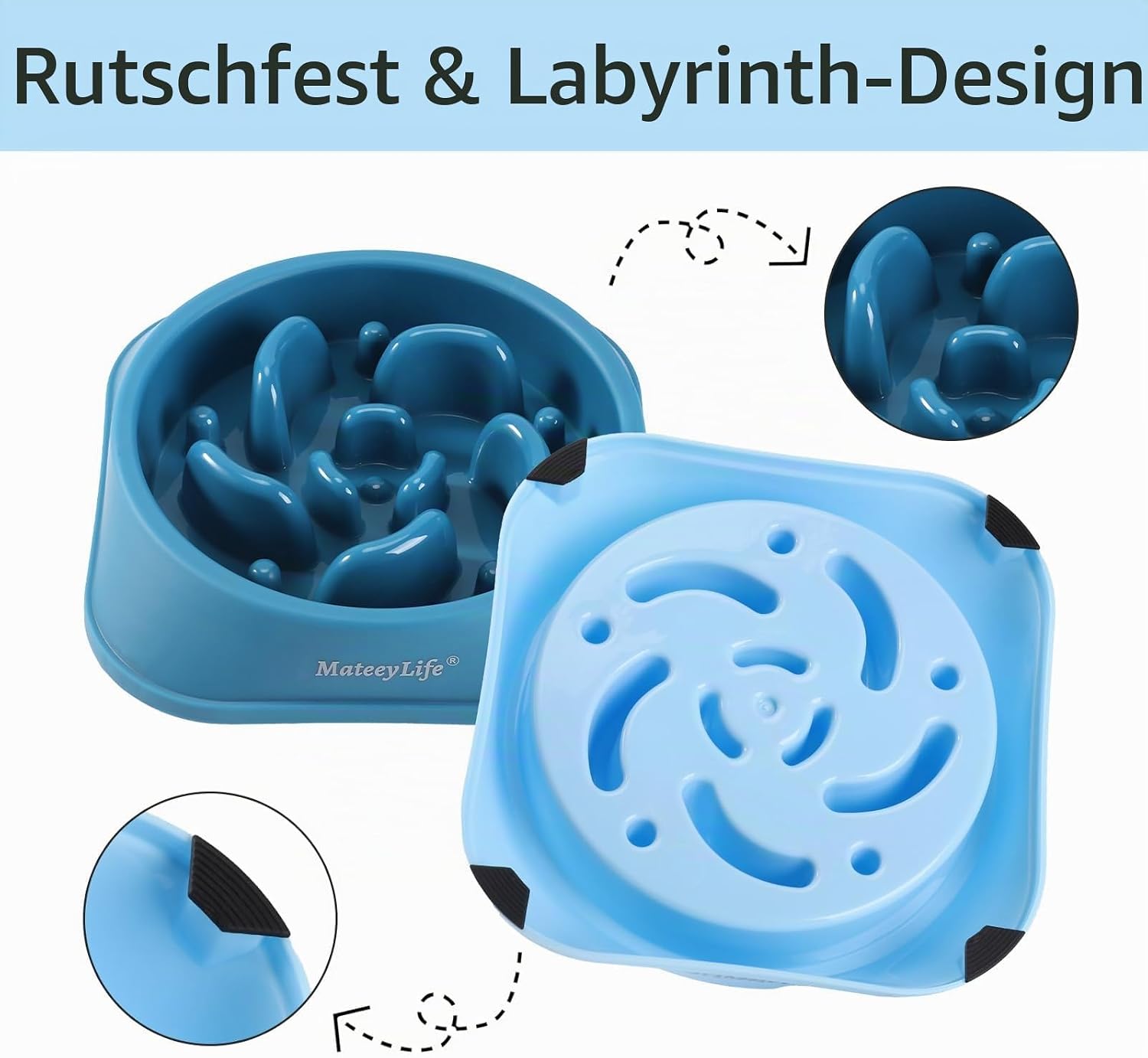 Thumbnail 3 de Mateeylife Hundenapf – Langsames Fressen, Anti-Schling, für mittelgroße bis große Hunde (Hellblau/Tiefblau)
