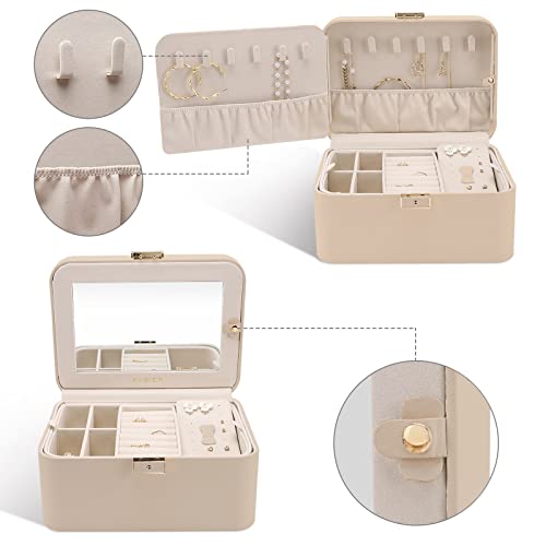 Detalle 2 de KAMIER portagioie a 2 livelli in pelle PU beige con specchio e serratura