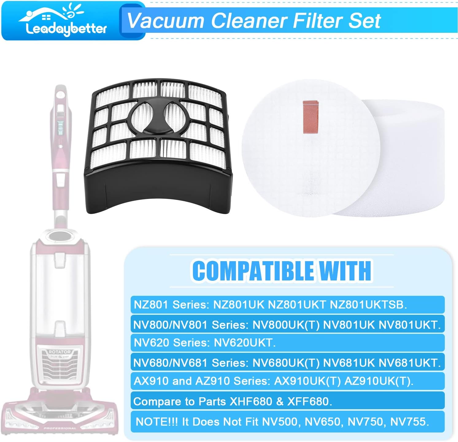 Thumbnail 1 de NZ801UKT Vacuum Filter Replacement Set for Shark Rotator Powered Lift Away (NV801UKT, NV680, NV801 & more)