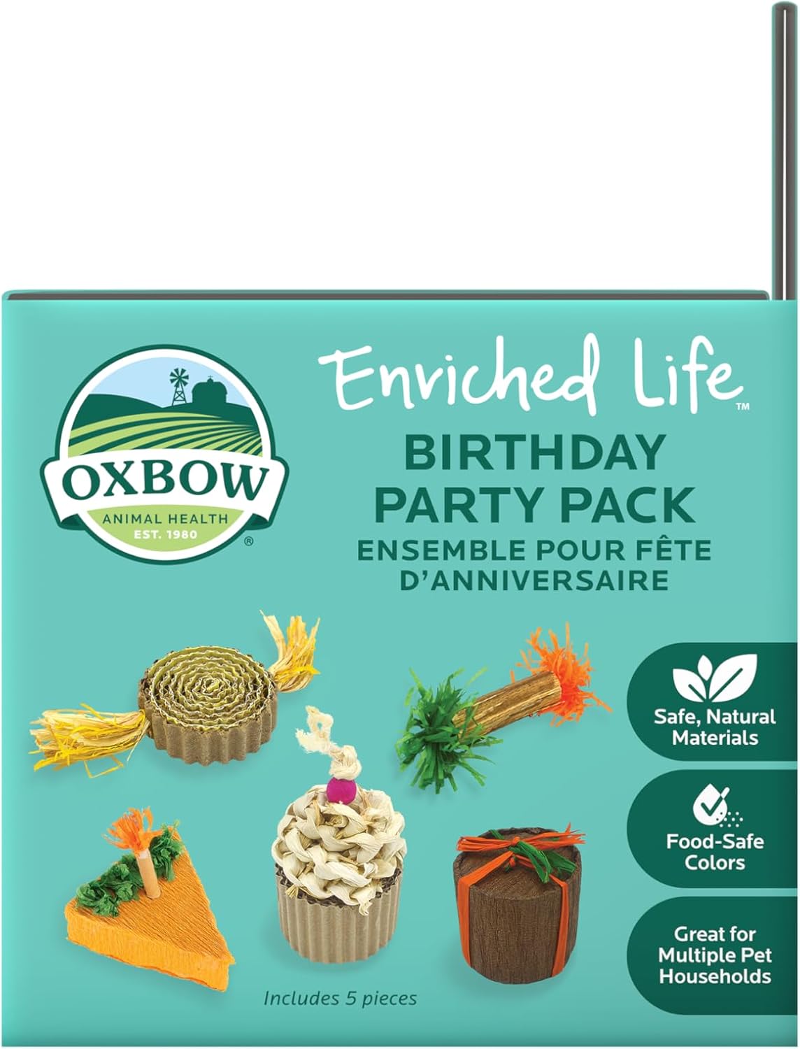 Detalle de Oxbow Enriched Life Pack Fête d'anniversaire – Jouets d'enrichissement pour lapins et petits animaux