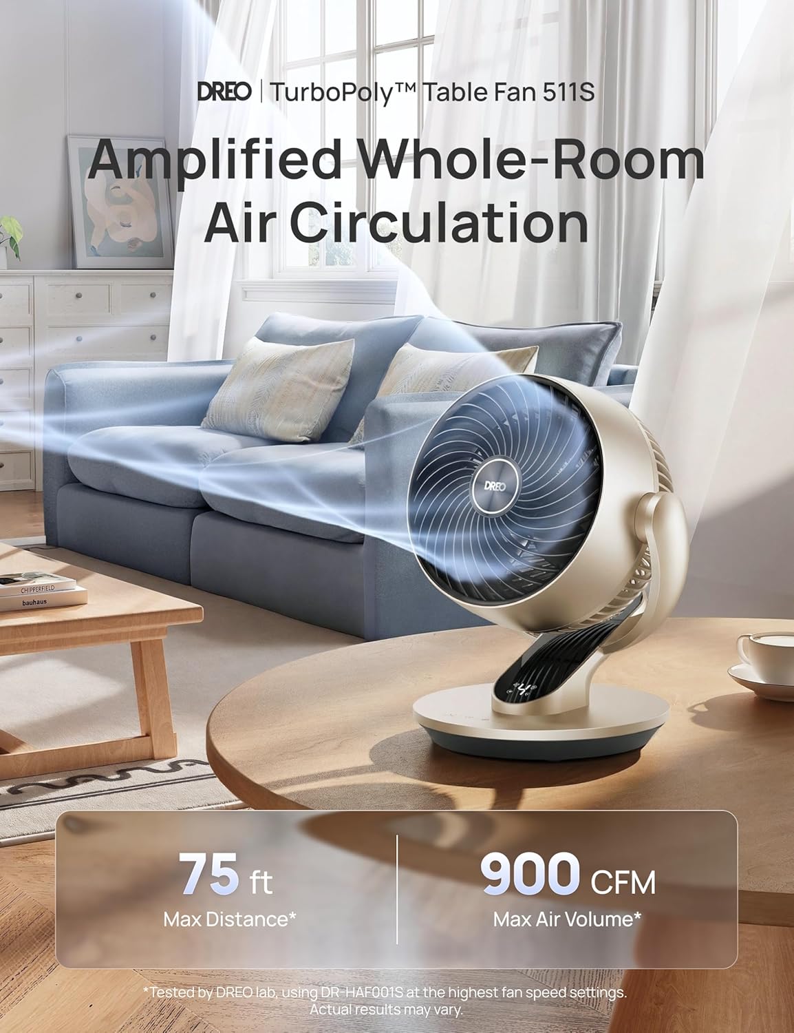Thumbnail 1 de DREO Smart Desk Fan for Bedroom (Gold) – 70 ft Circulation, 120° vertical tilt, 90° horizontal oscillation, 4 speeds, 5 modes, 12H app timer
