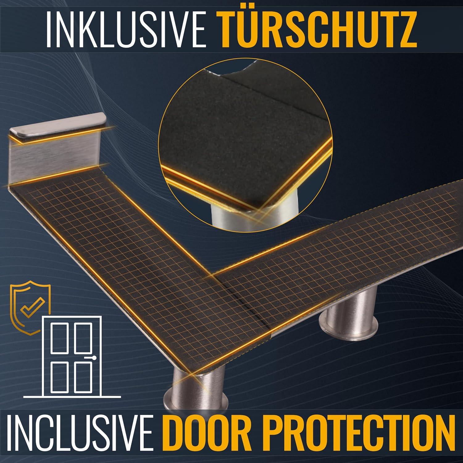 Detalle de RICOO Appendiabiti da Porta MH027S-6 in Acciaio Inox: 6 Ganci, Montaggio Senza Foratura