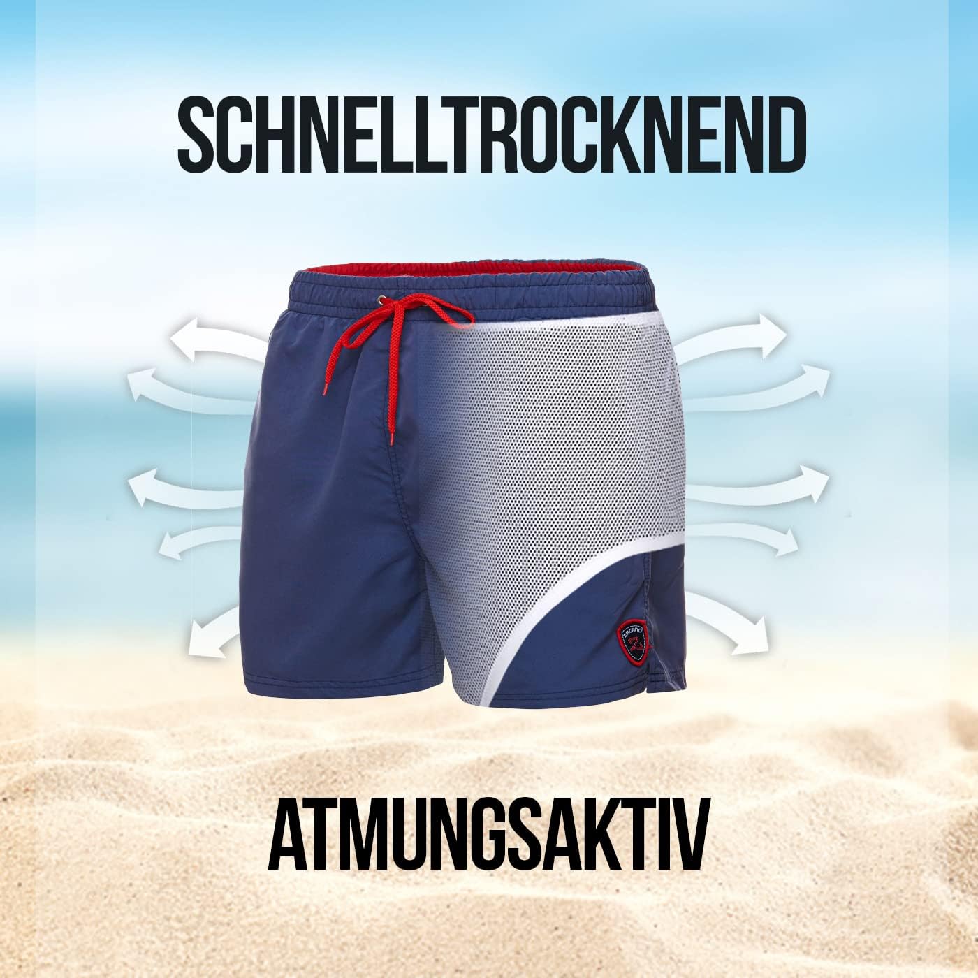 Detalle de Zagano Herren-Badeshorts schnelltrocknend mit Mesh-Taschen, EU-Produktion – S bis 6XL