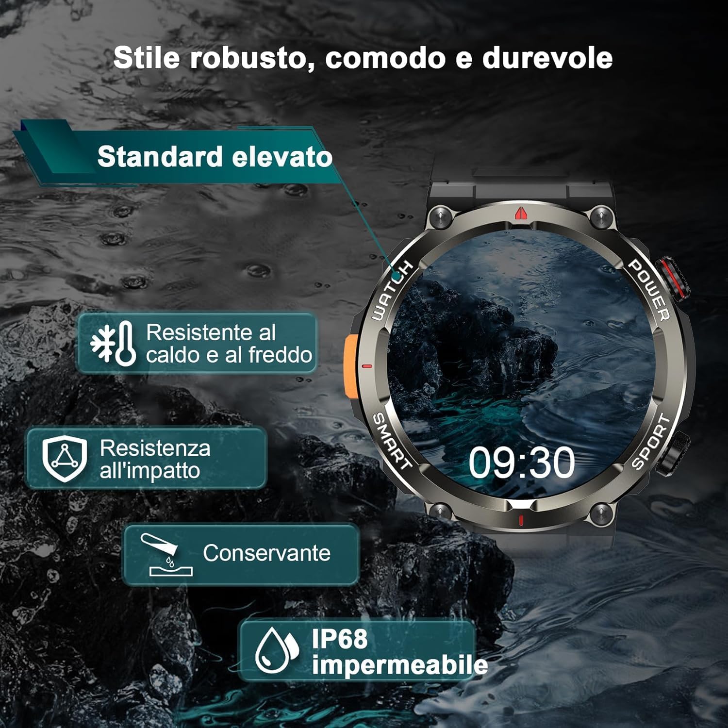 Thumbnail 1 de IOWODO Smartwatch Militare uomo GPS IP68 1.45