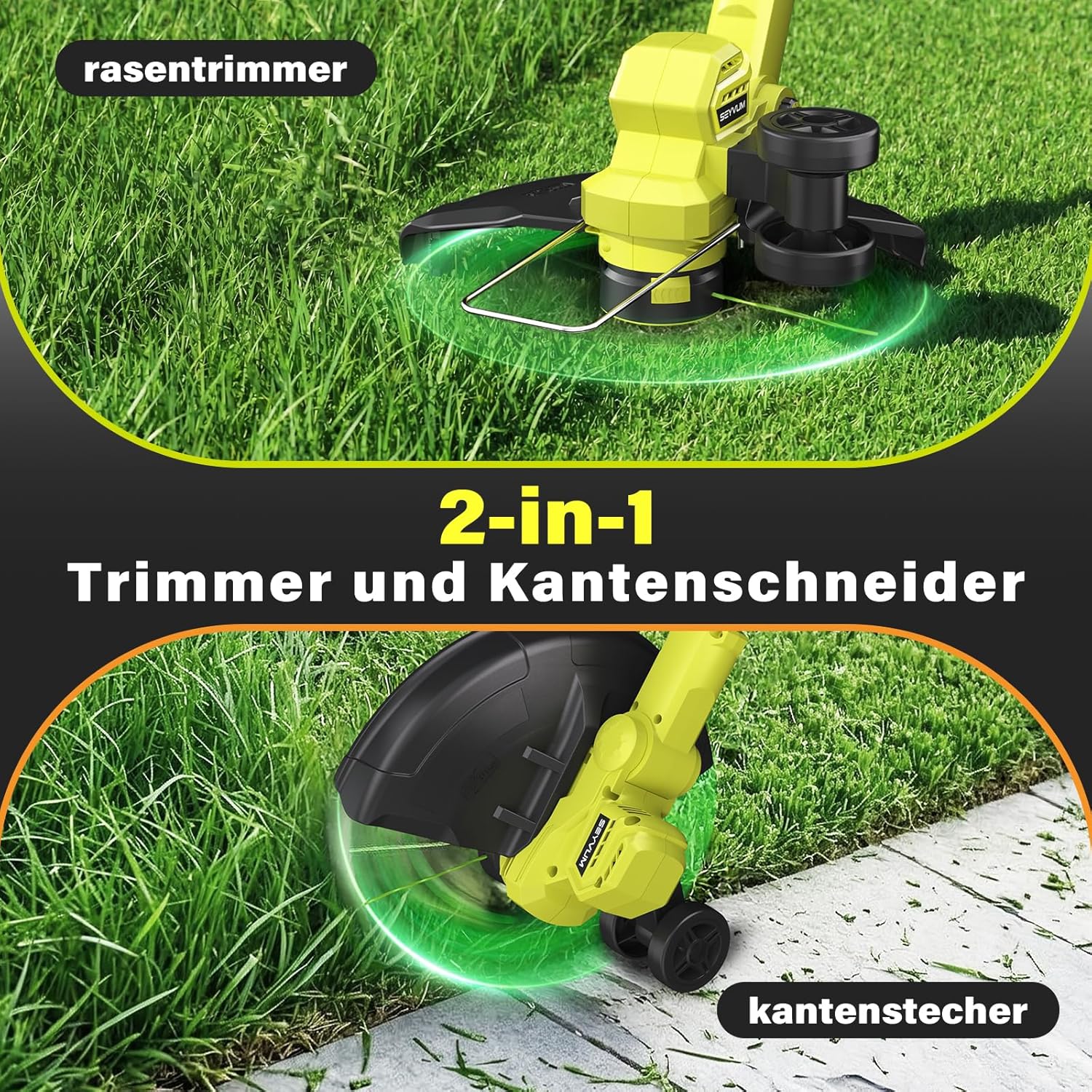 Thumbnail 1 de Akku-Rasentrimmer, Elektro Rasentrimmer mit 2× 2000 mAh Akkus und Ladegerät – 850 W, Schnitthreite 300 mm