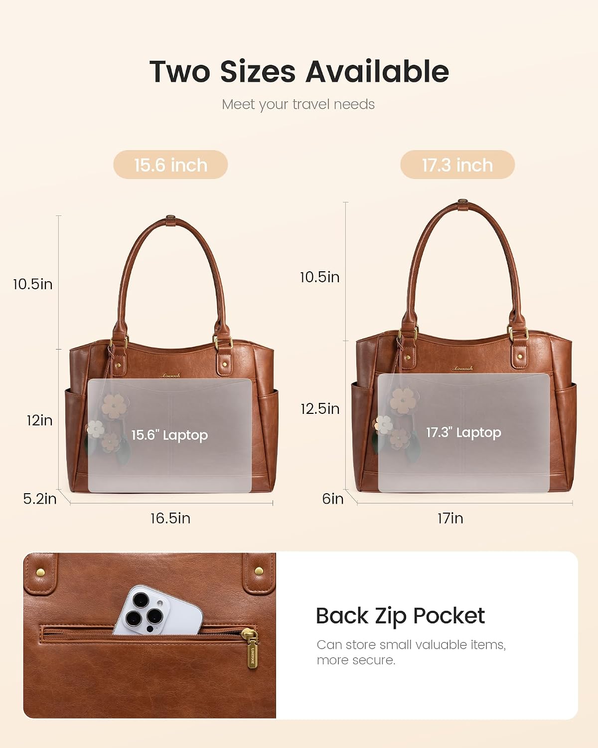 Detalle 2 de LOVEVOOK Vintage Work Tote for 15.6-Inch Laptop, Insulated Lunch Compartment