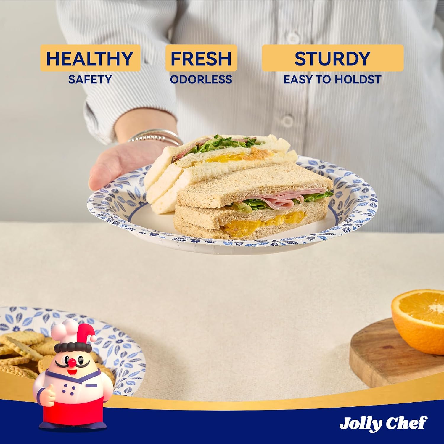 Detalle 2 de JOLLY CHEF 10-Inch Disposable Paper Plates (140 Count) – Soak Proof & Cut-Resistant