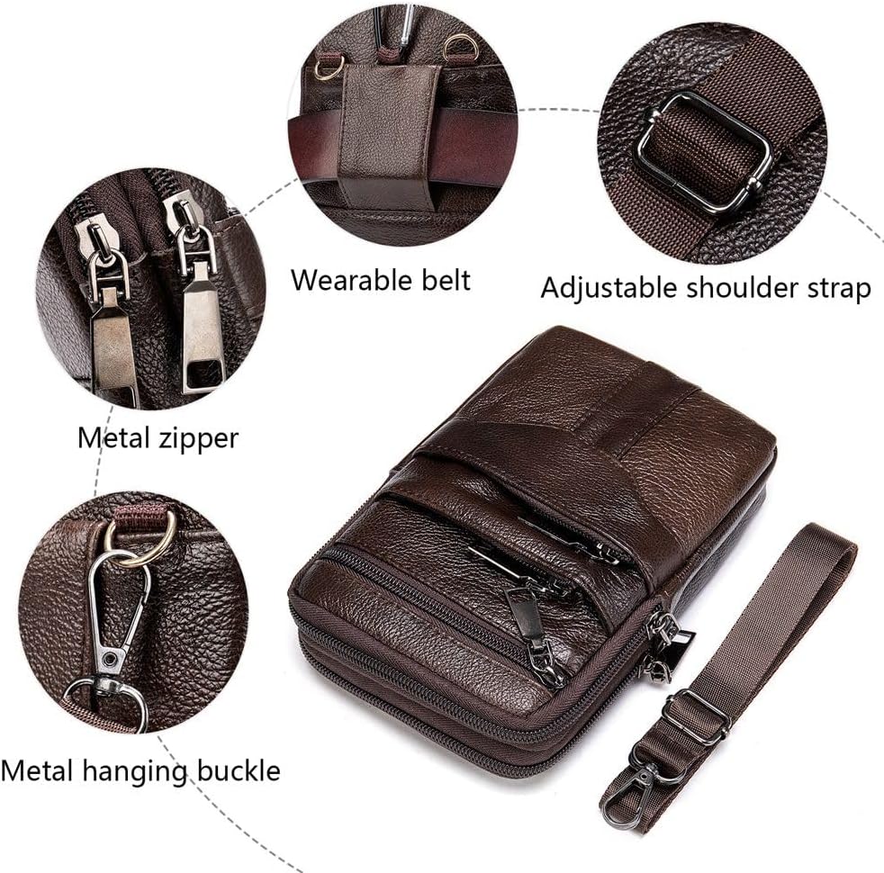 Detalle de Herren Handy Gürteltasche mit Gürtelclip – Leder Crossbody/Brusttasche mit viel Stauraum