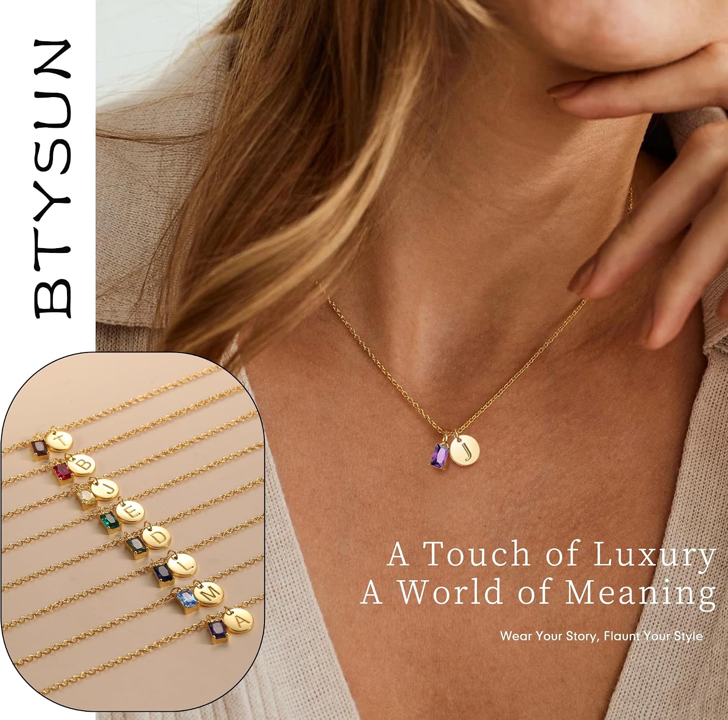Thumbnail 4 de Initial Birthstone Necklace, 14K Gold-Plated