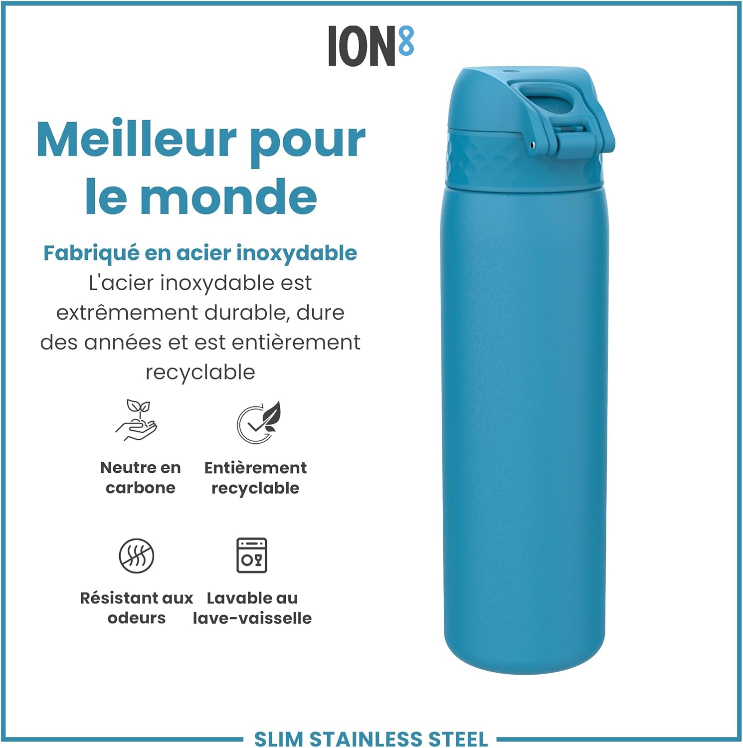 Detalle de Ion8 Gourde Inox Léger 600ml – Non isolé, Anti-Fuite, Bleu