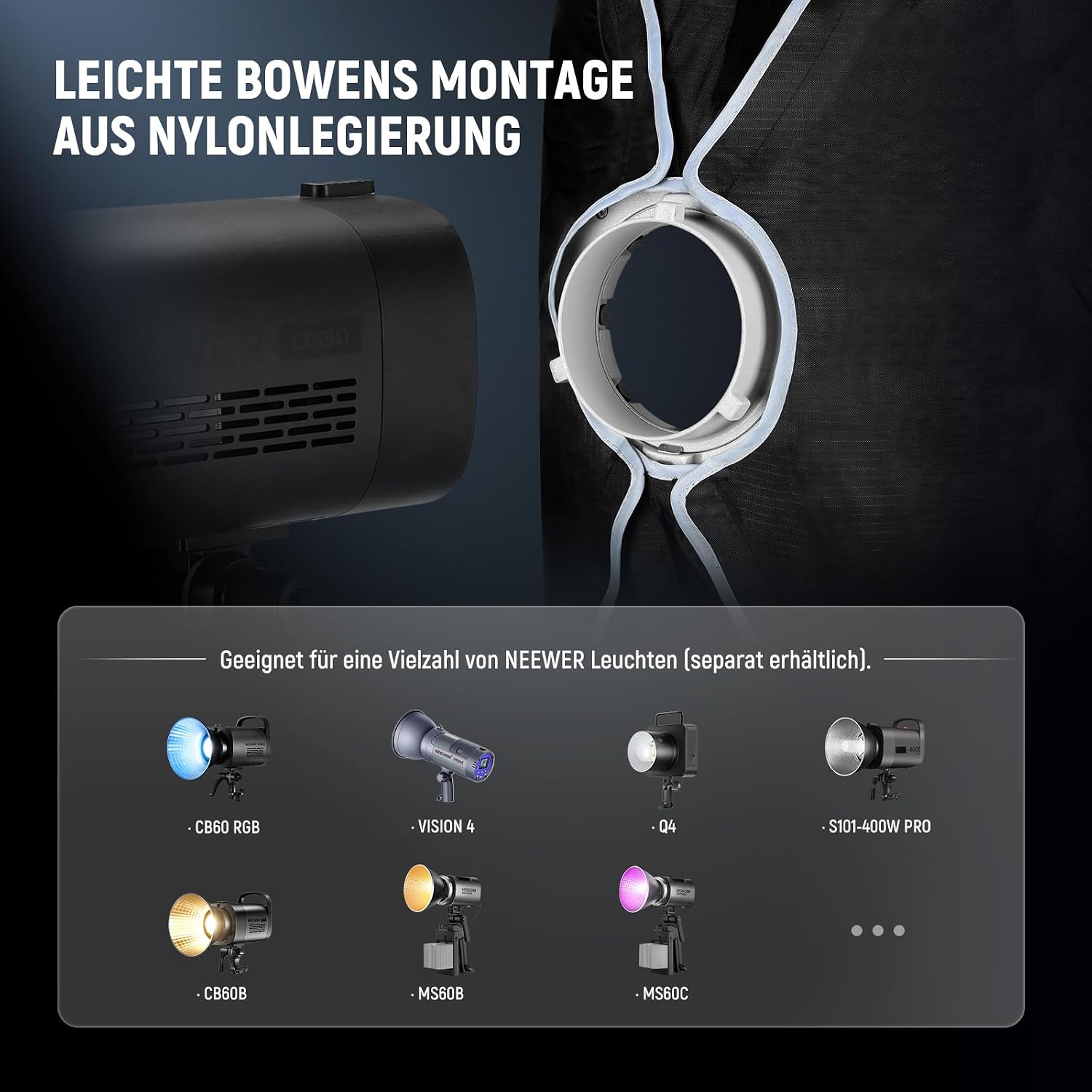 Detalle de NEEWER Rechteck-Softbox 24"x35" (60x90 cm) mit Bowens-Mount, Quick-Release und Diffusor/Gitter