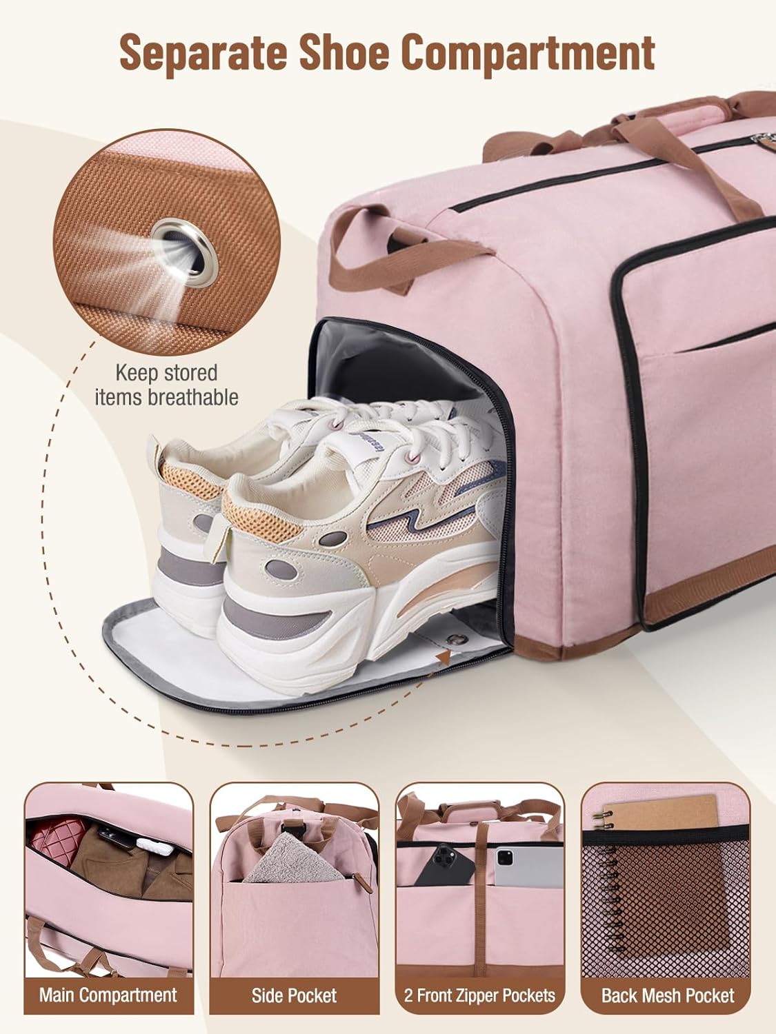 Thumbnail 3 de Lekesky Reisetasche Große 80L mit Schuhfach – Faltbare Weekender für Damen