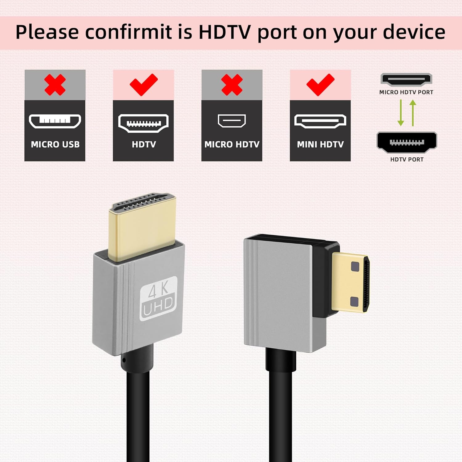 Thumbnail 6 de RIIEYOCA 4K Mini HDTV to HDTV Short Coiled Cable with 90 Degree Right Angle