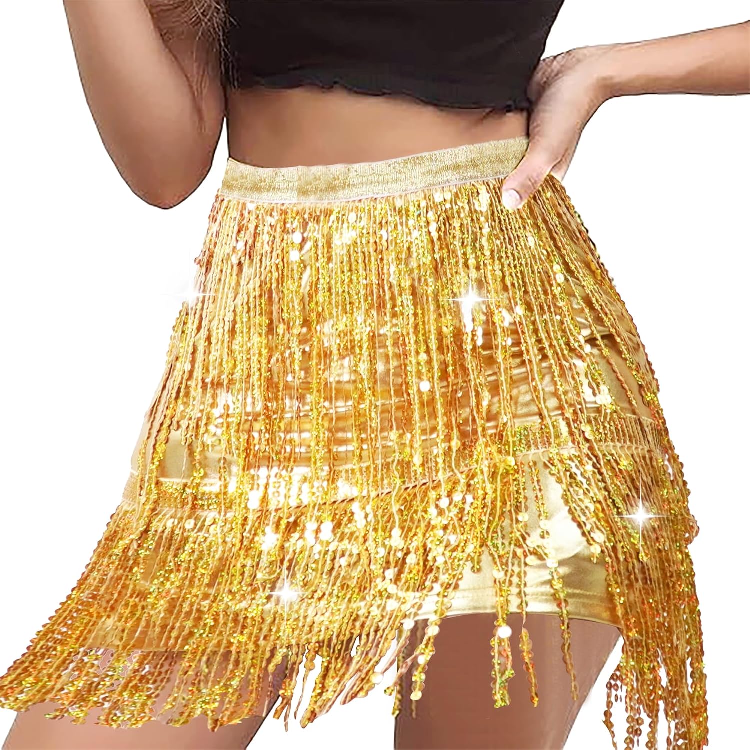 Thumbnail 1 de Musik Fest Glitzerrock Pailettenrock für Damen – Minirock mit Fransen