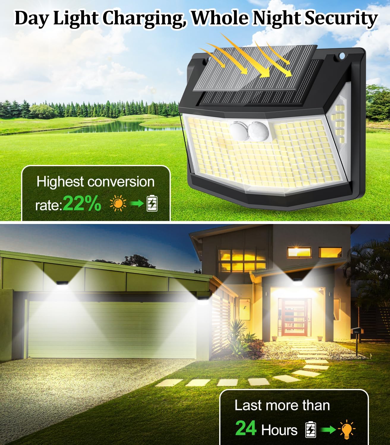 Detalle 2 de Solar Security Lights Outdoor Garden: 248 LED Solar Motion Sensor Light (2 Pack) with 270° Wide Angle, IP65 Weatherproof