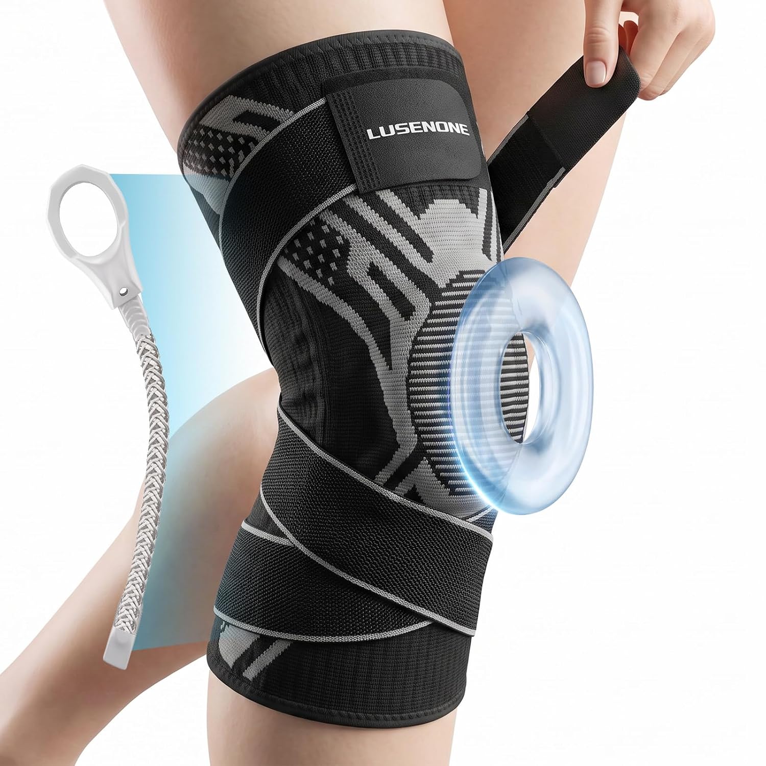 Detalle de Lusenone Adjustable Knee Brace, Side Stabilizers, Patella Gel Pad, Size M