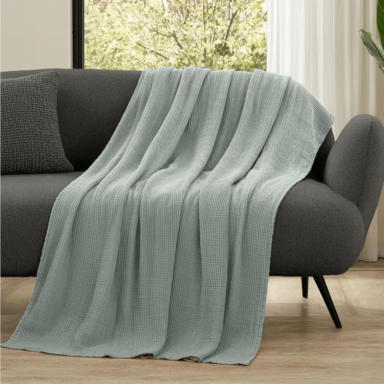 Thumbnail 6 de Dreamzie Musselin Tagesdecke 180x220 cm – leichte Baumwollgaze in Hellgrün (Oeko-Tex zertifiziert)