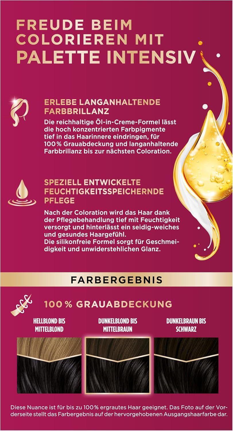 Thumbnail 3 de Palette Intensiv Creme Coloration 1-0/900 Schwarz – permanente Haarfarbe (3 x 115 ml) mit 100% Grauabdeckung