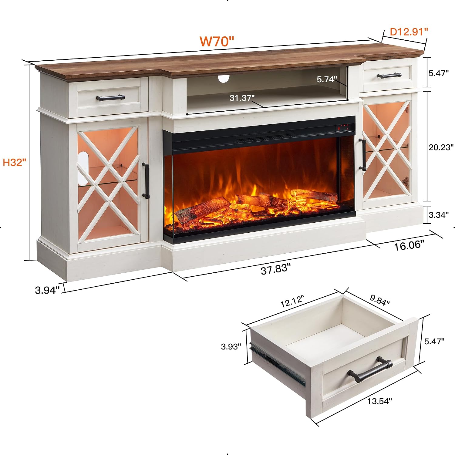 Detalle 2 de OKD Electric Fireplace TV Stand with 36-Inch Fireplace