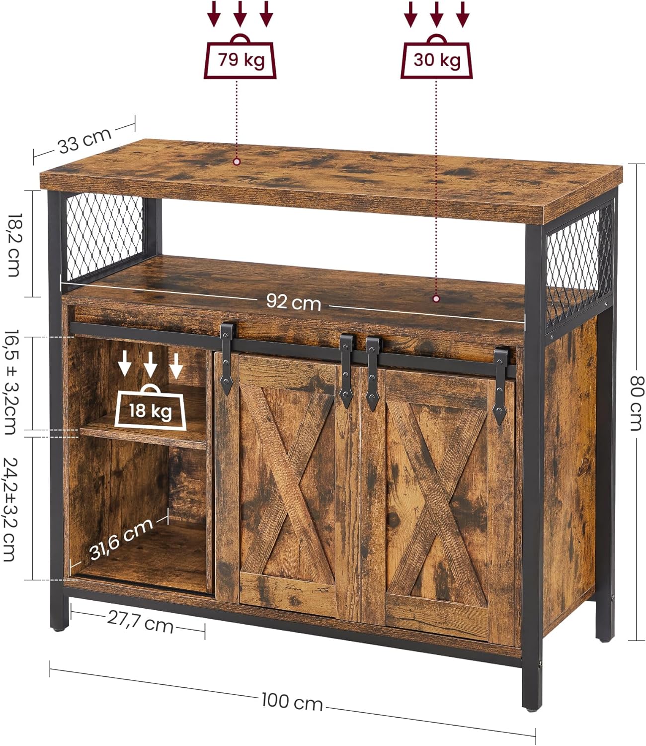 Detalle de VASAGLE Sideboard 33×100×80 cm