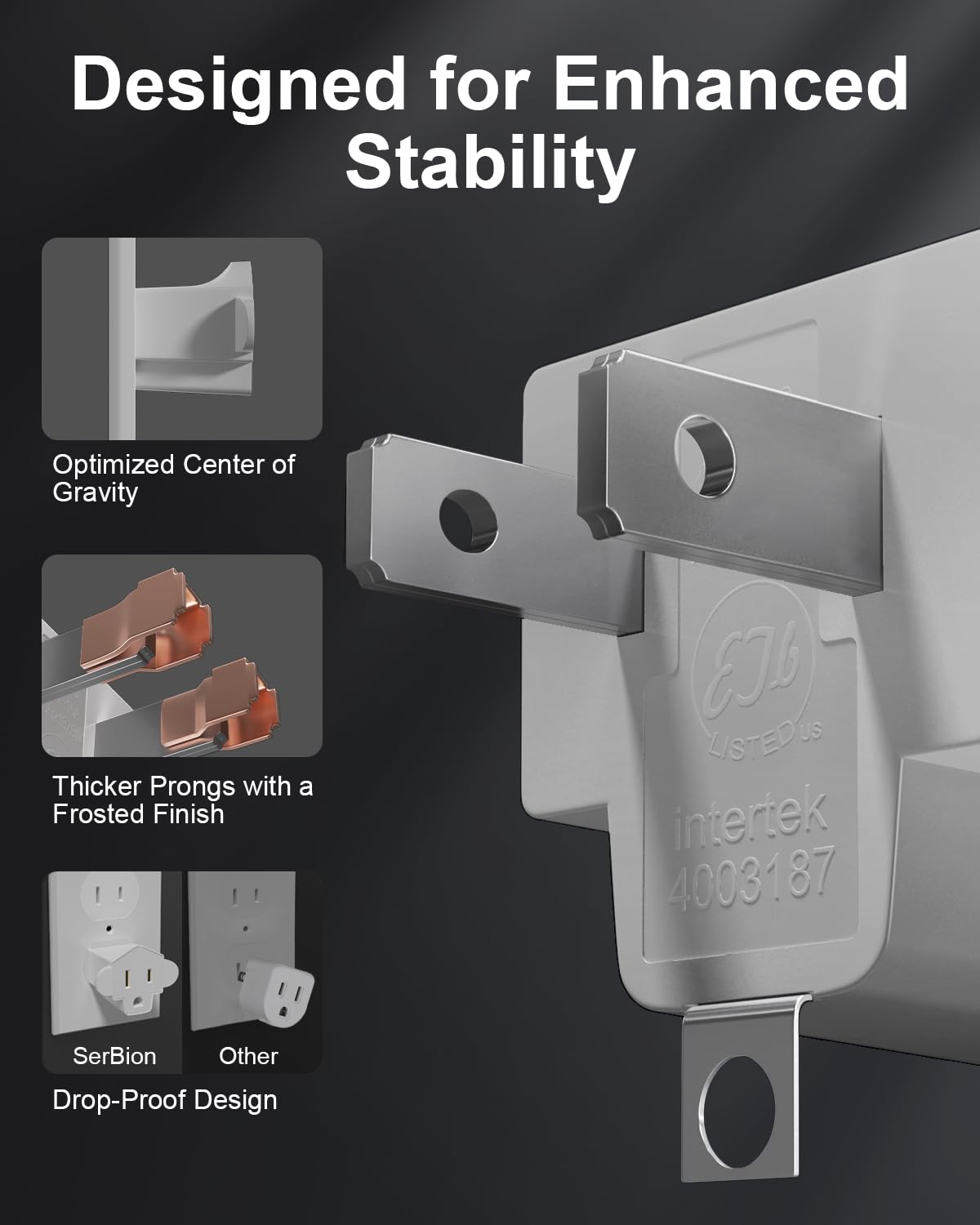 Detalle de SerBion FSA-01C 3-to-2-Prong Outlet Adapter, 4-Pack, 1875W Max
