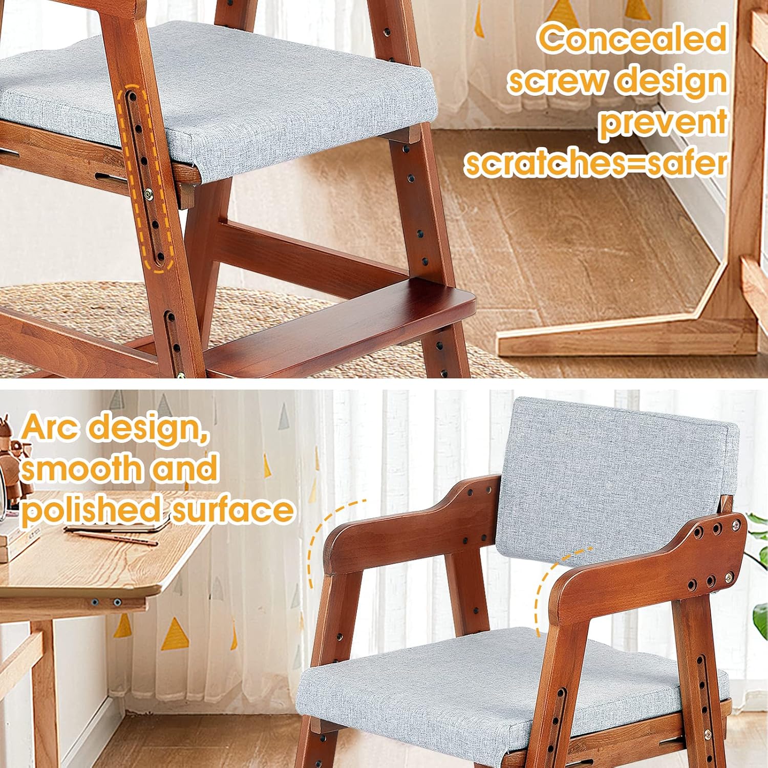 Thumbnail 6 de Ezebaby Chaise haute en bois de hêtre pour enfant (couleur Noyer) – 6 hauteurs, dossier 3 positions, jusqu’à 90 kg