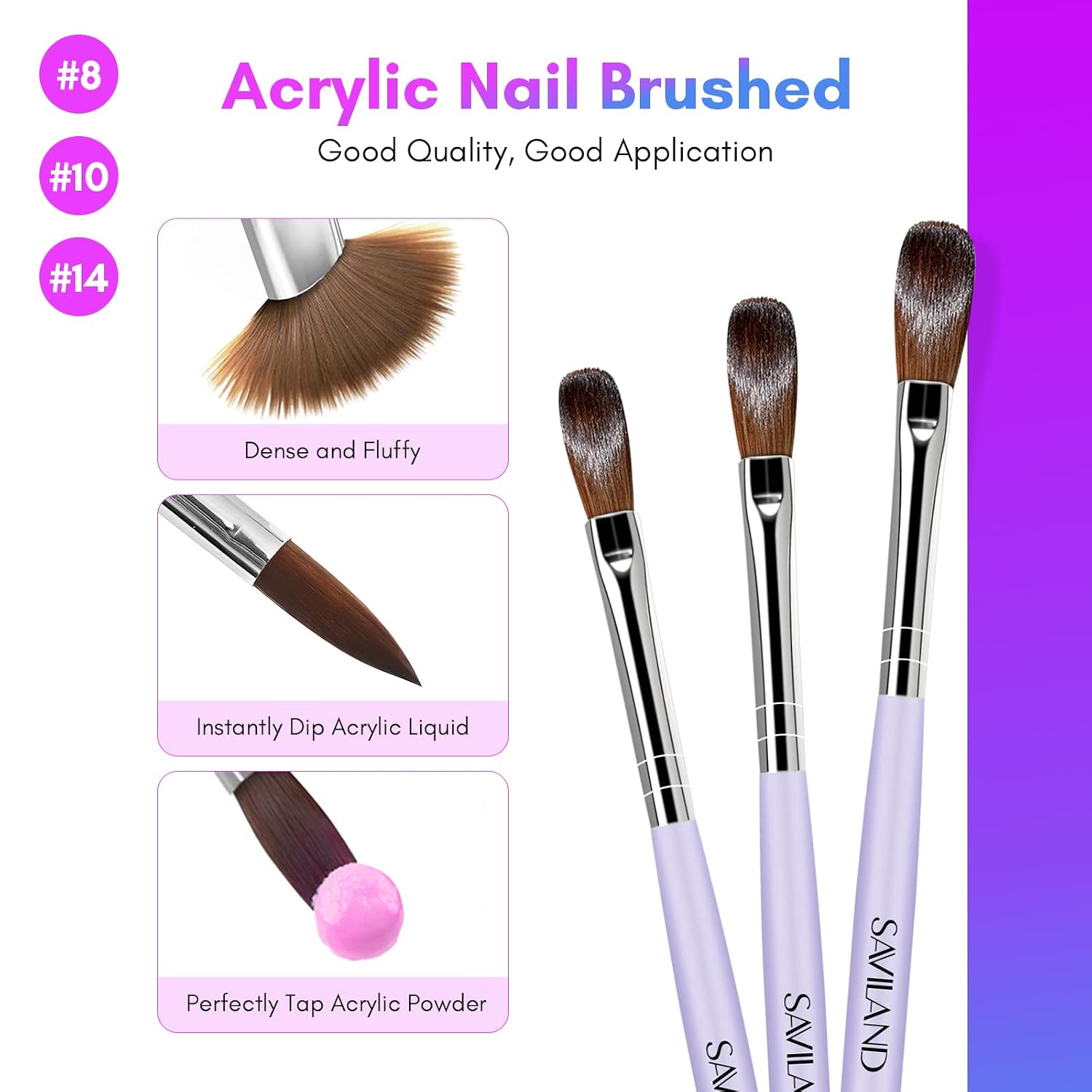 Detalle de Saviland Acryl Liquid für Nägel (240 ml) mit 3 Acrylpinseln – MMA-freie Formel für Verlängerung & Schnitzen