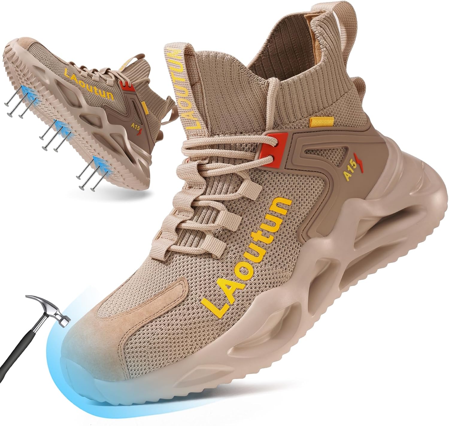 Detalle de LAoutun Safety Trainers with Steel Toe Cap – lightweight men’s industrial protective work shoes